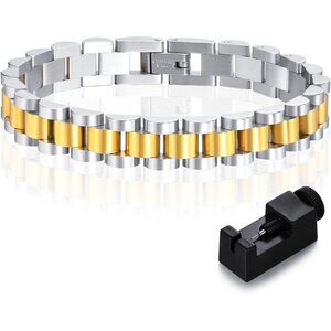 MPRAINBOW 2pcs Gold Chain Link Bracelet Stainless Steel Love Crystal Friendship